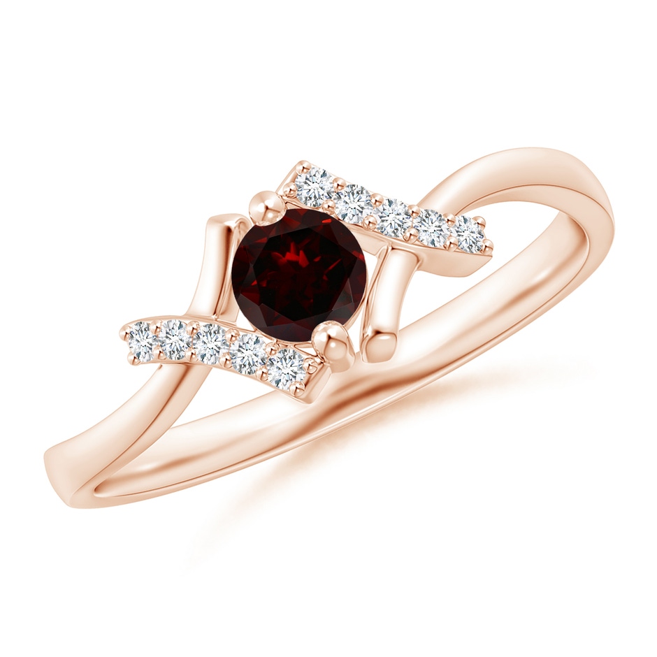 4mm A Solitaire Garnet Bypass Promise Ring with Diamond Accents in 9K Rose Gold 