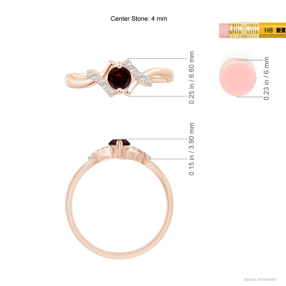 4mm A Solitaire Garnet Bypass Promise Ring with Diamond Accents in 9K Rose Gold ruler