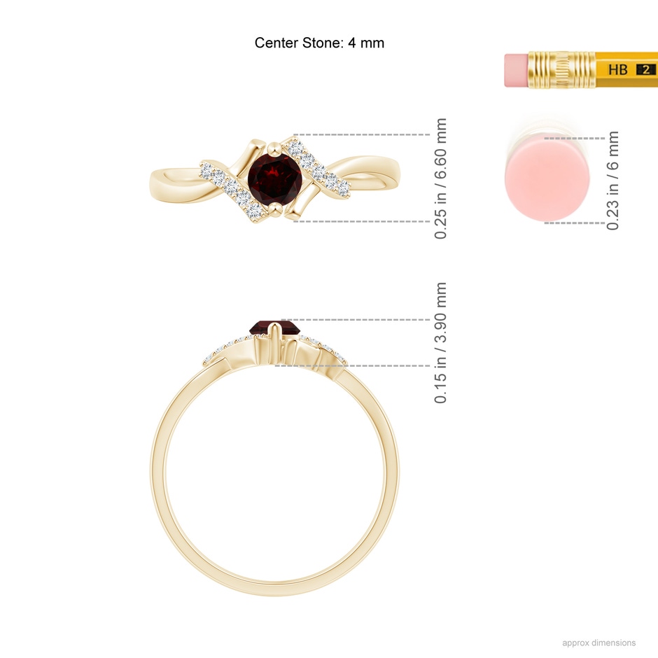 4mm A Solitaire Garnet Bypass Promise Ring with Diamond Accents in Yellow Gold ruler