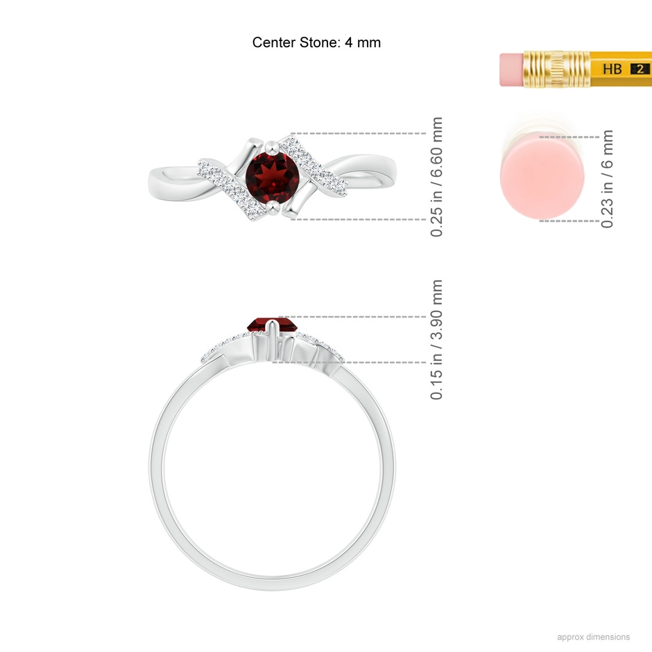 4mm AAA Solitaire Garnet Bypass Promise Ring with Diamond Accents in White Gold Ruler