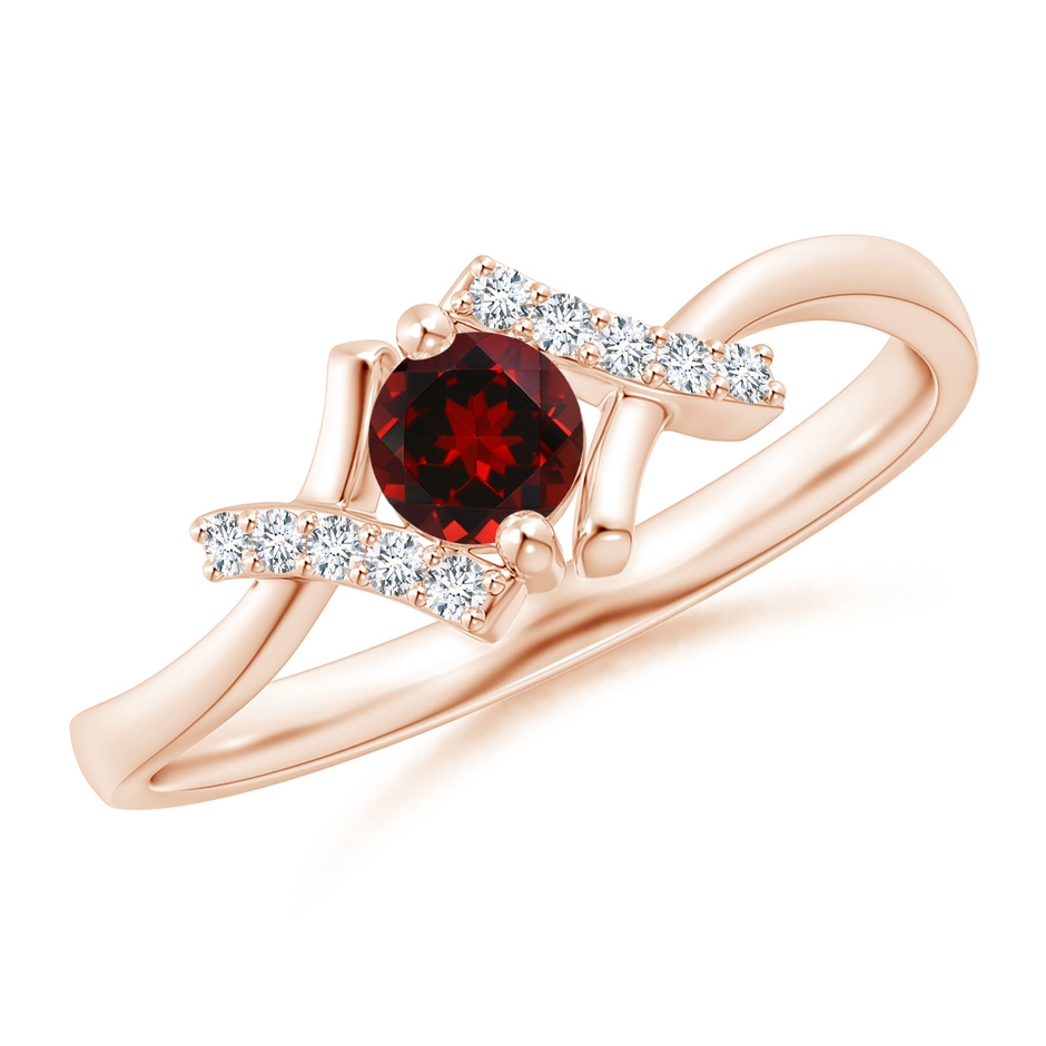 4mm AAAA Solitaire Garnet Bypass Promise Ring with Diamond Accents in Rose Gold 