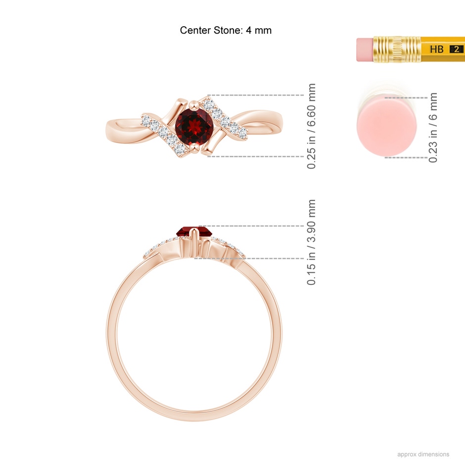 4mm AAAA Solitaire Garnet Bypass Promise Ring with Diamond Accents in Rose Gold ruler