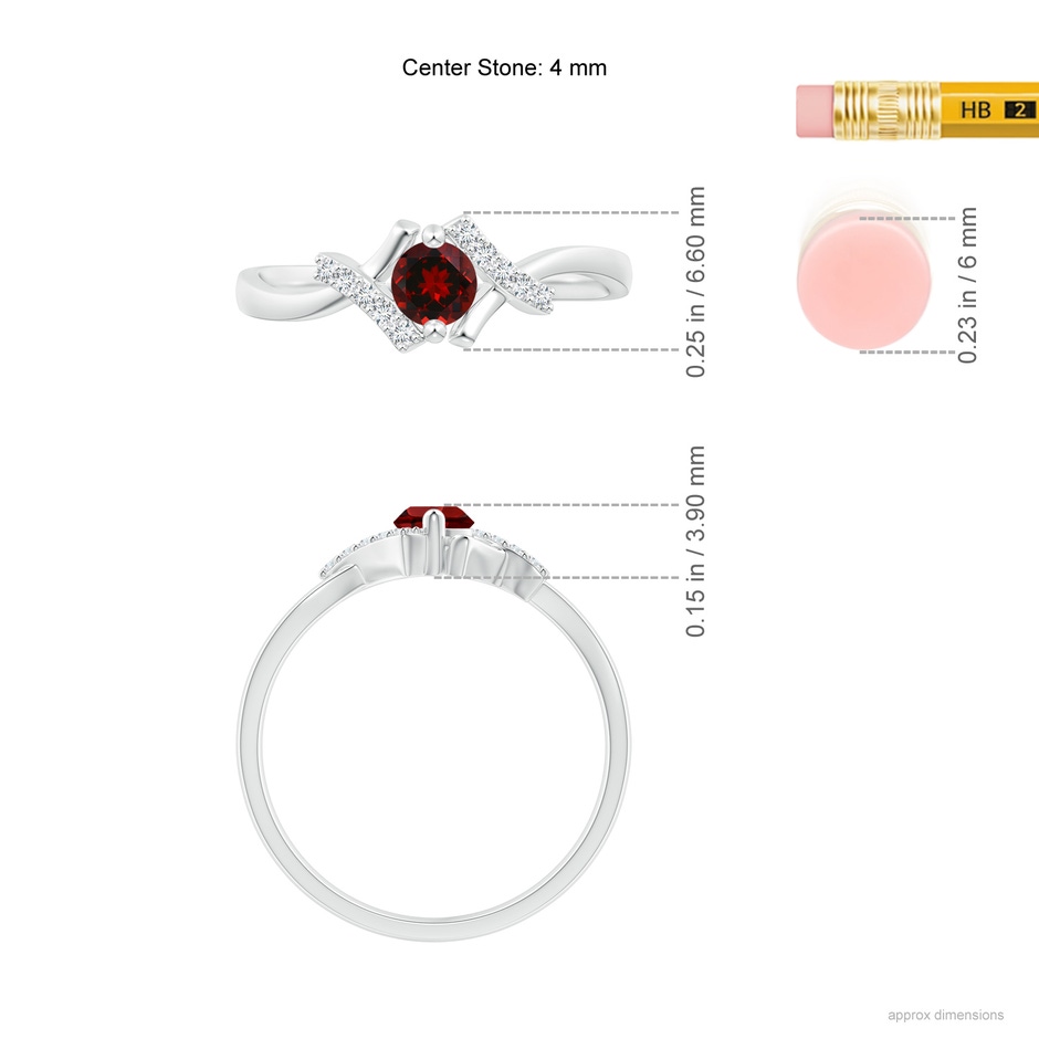 4mm AAAA Solitaire Garnet Bypass Promise Ring with Diamond Accents in White Gold ruler