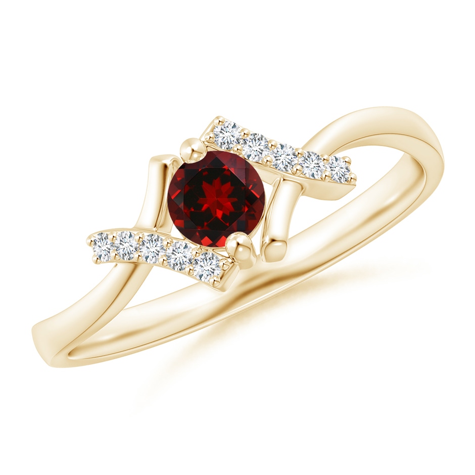 4mm AAAA Solitaire Garnet Bypass Promise Ring with Diamond Accents in Yellow Gold 