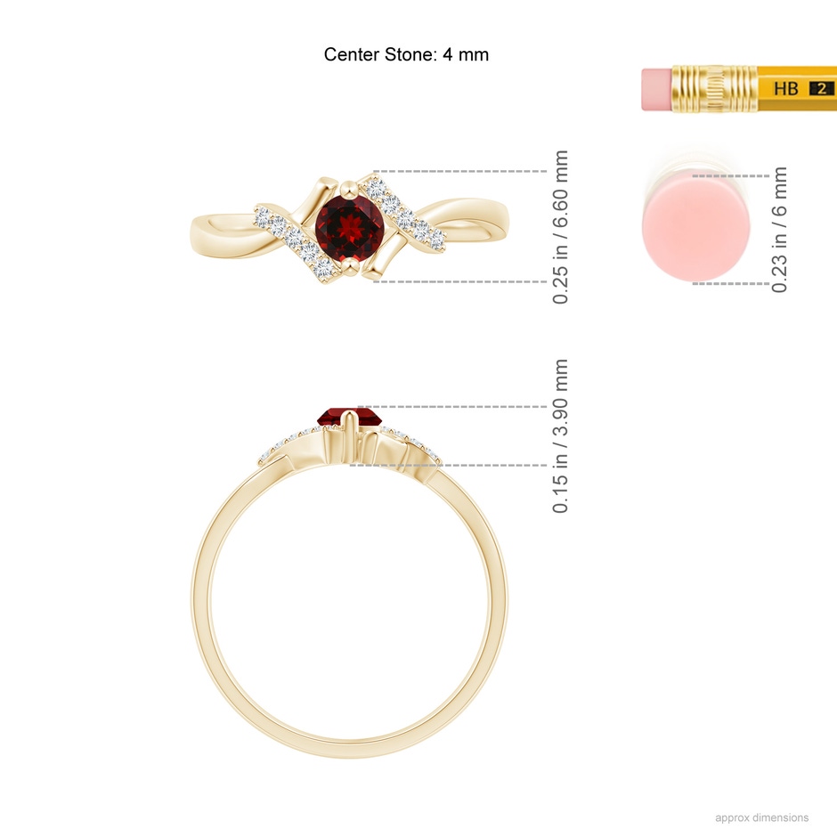 4mm AAAA Solitaire Garnet Bypass Promise Ring with Diamond Accents in Yellow Gold ruler