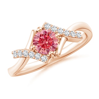 5.1mm AAAA Solitaire Fancy Intense Pink Diamond Bypass Promise Ring with Accents in 18K Rose Gold