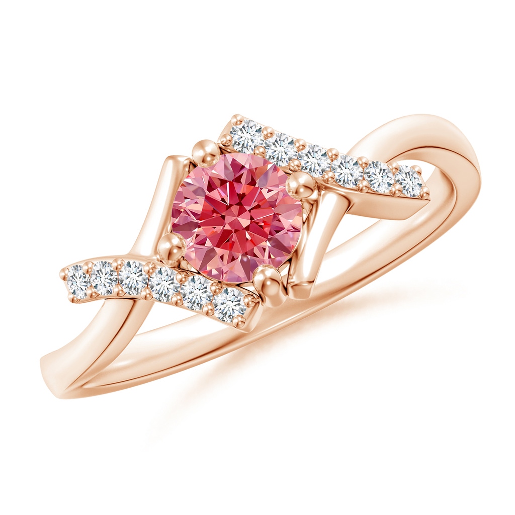 5.1mm AAAA Solitaire Fancy Intense Pink Diamond Bypass Promise Ring with Accents in Rose Gold