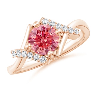 6.4mm AAAA Solitaire Fancy Intense Pink Diamond Bypass Promise Ring with Accents in 9K Rose Gold