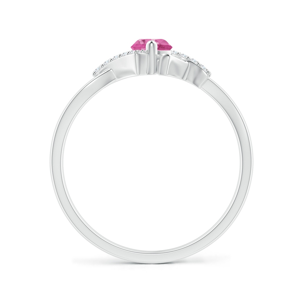 4mm AAA Solitaire Pink Sapphire Bypass Promise Ring with Diamond Accents in White Gold Side-1