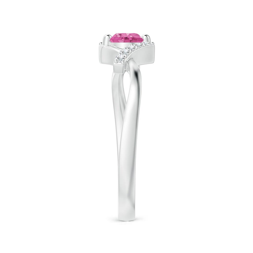 4mm AAA Solitaire Pink Sapphire Bypass Promise Ring with Diamond Accents in White Gold Side-2