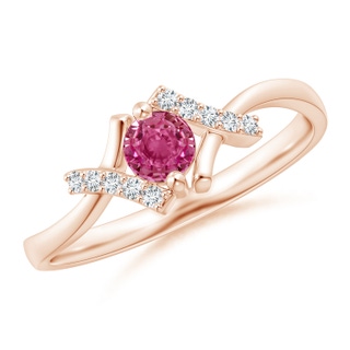 4mm AAAA Solitaire Pink Sapphire Bypass Promise Ring with Diamond Accents in 9K Rose Gold