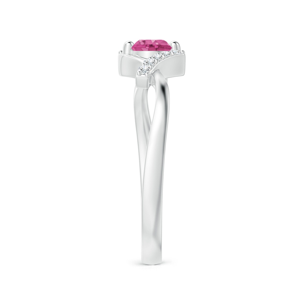 4mm AAAA Solitaire Pink Sapphire Bypass Promise Ring with Diamond Accents in S999 Silver Side-2