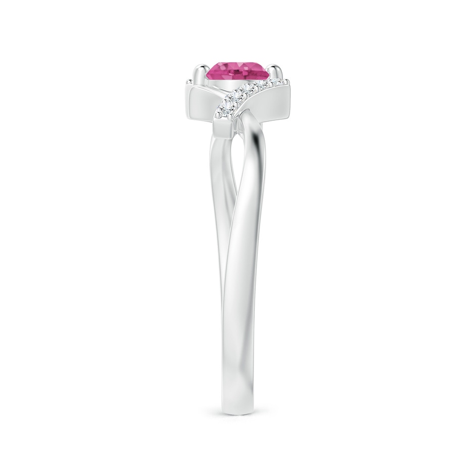 4mm AAAA Solitaire Pink Sapphire Bypass Promise Ring with Diamond Accents in White Gold side-2