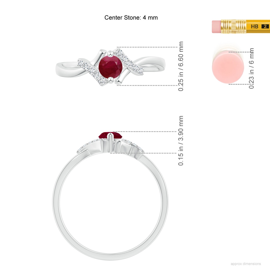 4mm A Solitaire Ruby Bypass Promise Ring with Diamond Accents in White Gold ruler