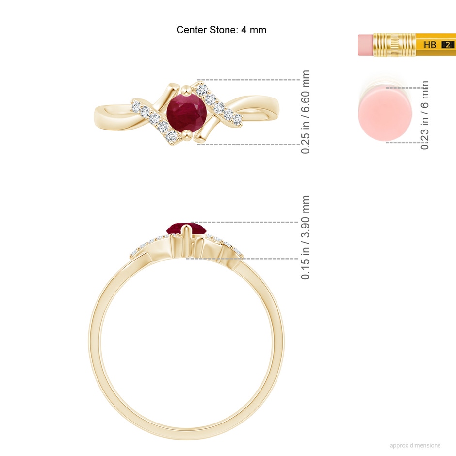 4mm A Solitaire Ruby Bypass Promise Ring with Diamond Accents in Yellow Gold ruler