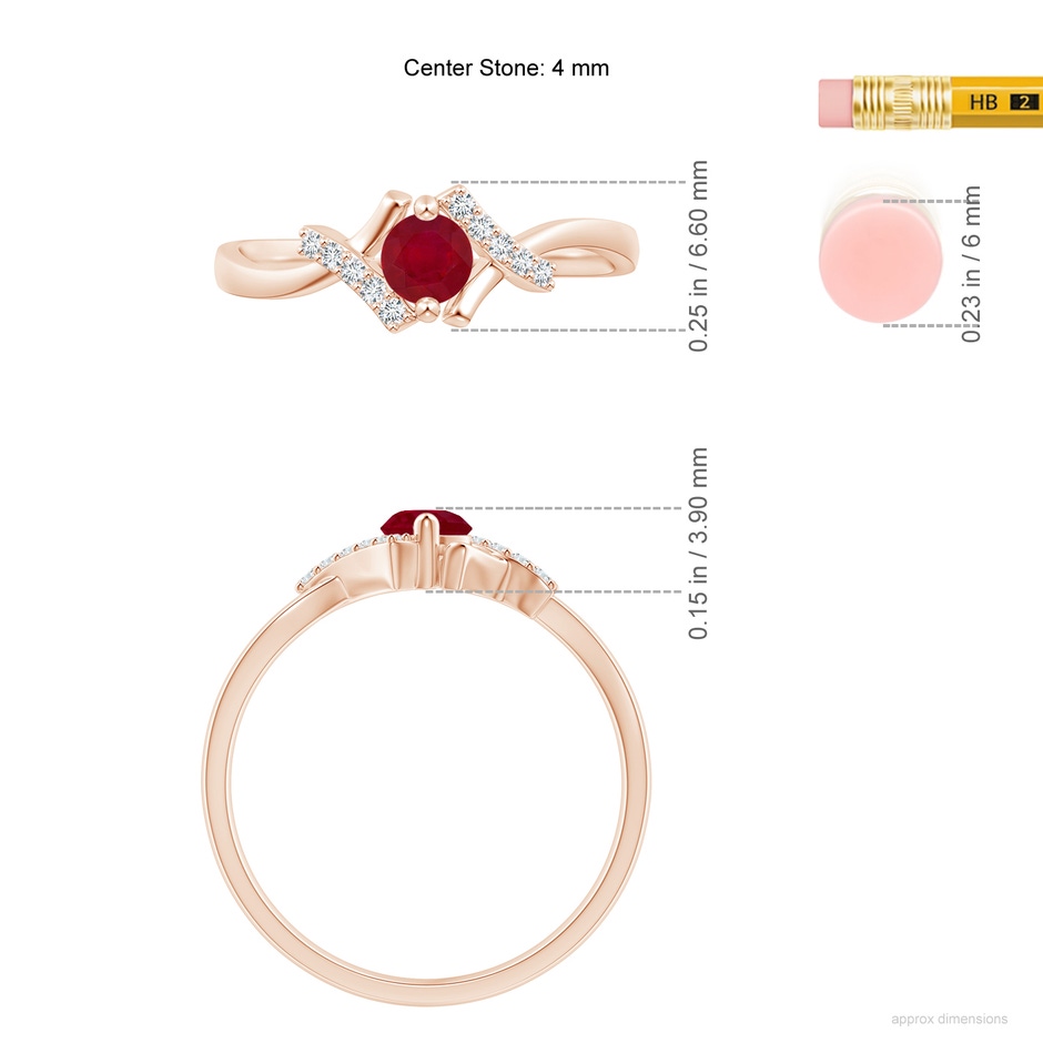 4mm AA Solitaire Ruby Bypass Promise Ring with Diamond Accents in Rose Gold ruler