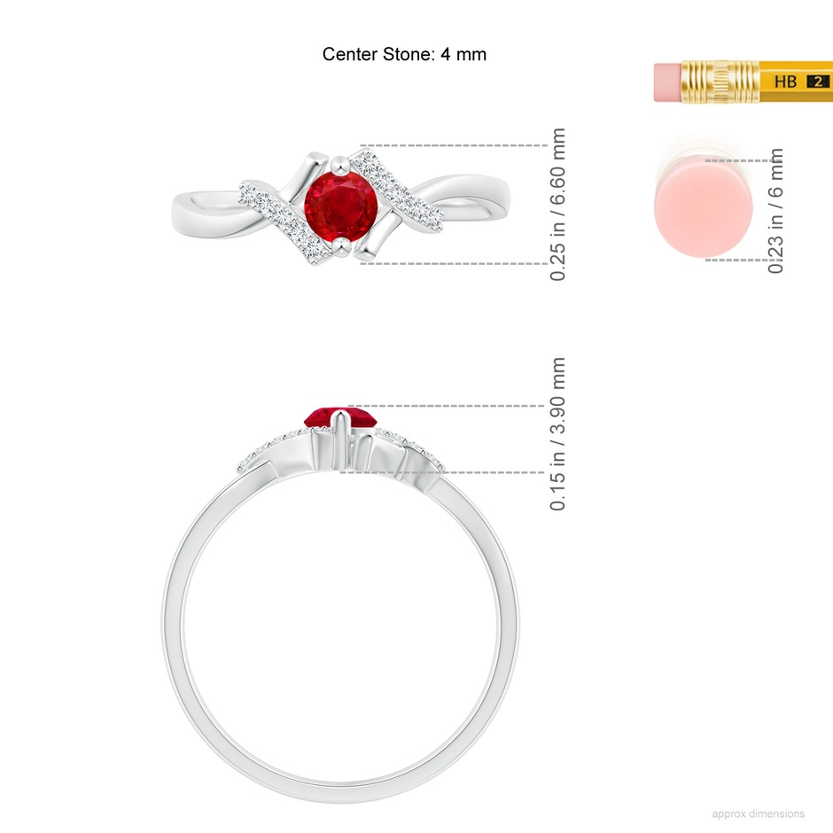4mm AAA Solitaire Ruby Bypass Promise Ring with Diamond Accents in 18K White Gold ruler