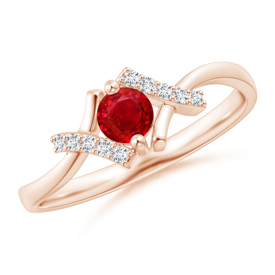 4mm AAA Solitaire Ruby Bypass Promise Ring with Diamond Accents in Rose Gold 