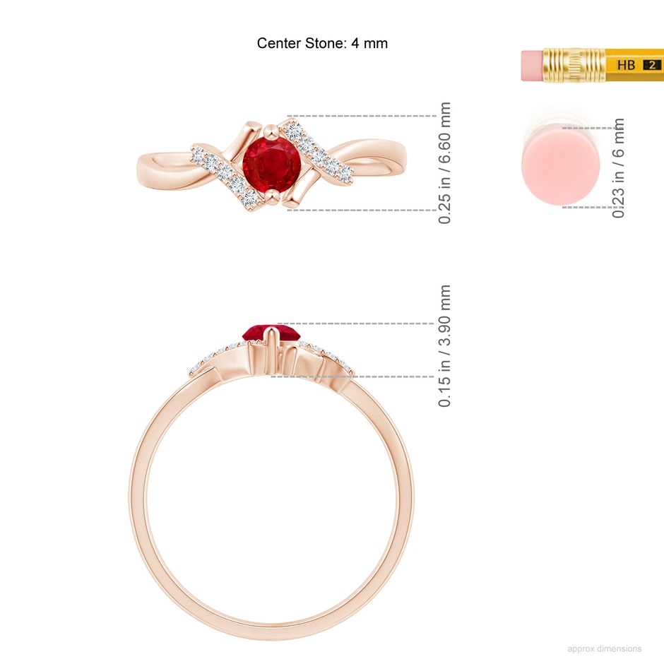 4mm AAA Solitaire Ruby Bypass Promise Ring with Diamond Accents in Rose Gold ruler