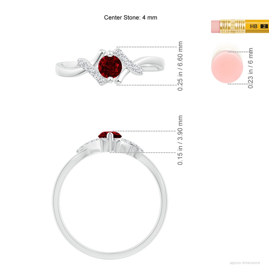 4mm AAAA Solitaire Ruby Bypass Promise Ring with Diamond Accents in White Gold ruler