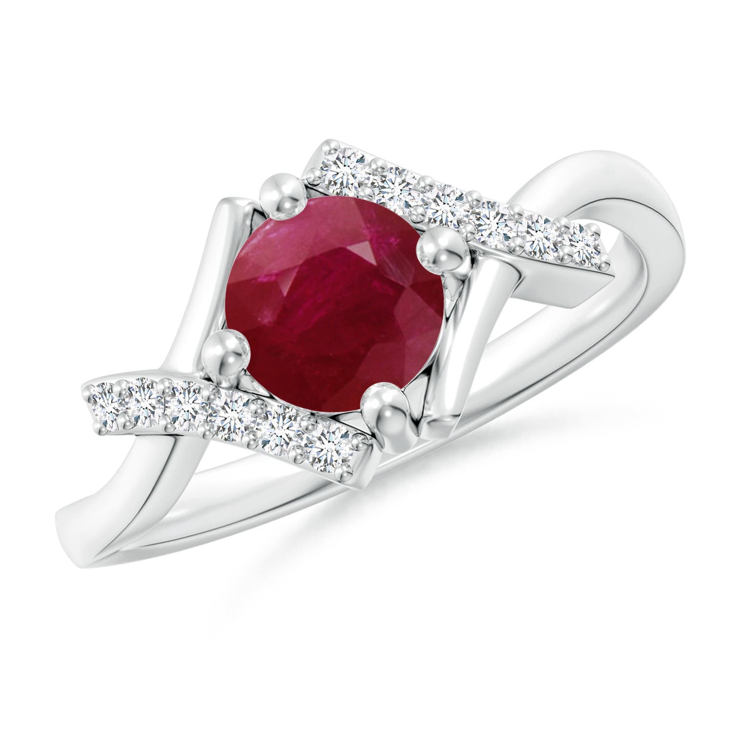 6mm A Solitaire Ruby Bypass Promise Ring with Diamond Accents in 18CT White Gold