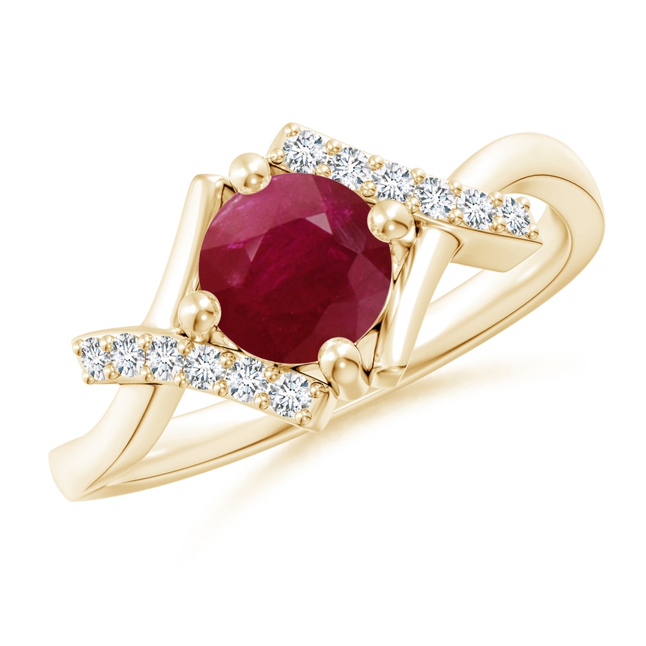 6mm A Solitaire Ruby Bypass Promise Ring with Diamond Accents in Yellow Gold 