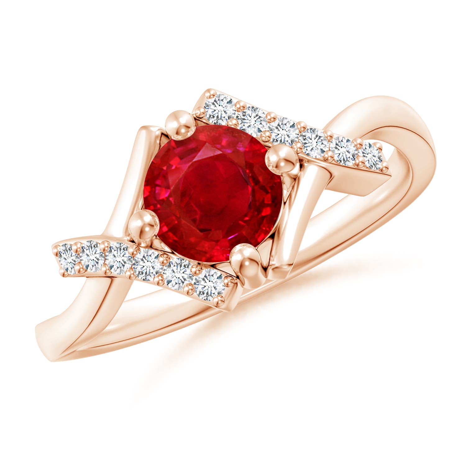 6mm AAA Solitaire Ruby Bypass Promise Ring with Diamond Accents in 18CT Rose Gold