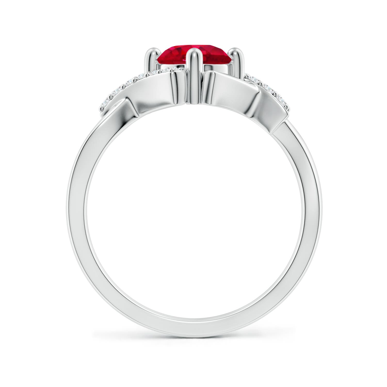 6mm AAA Solitaire Ruby Bypass Promise Ring with Diamond Accents in 18K White Gold