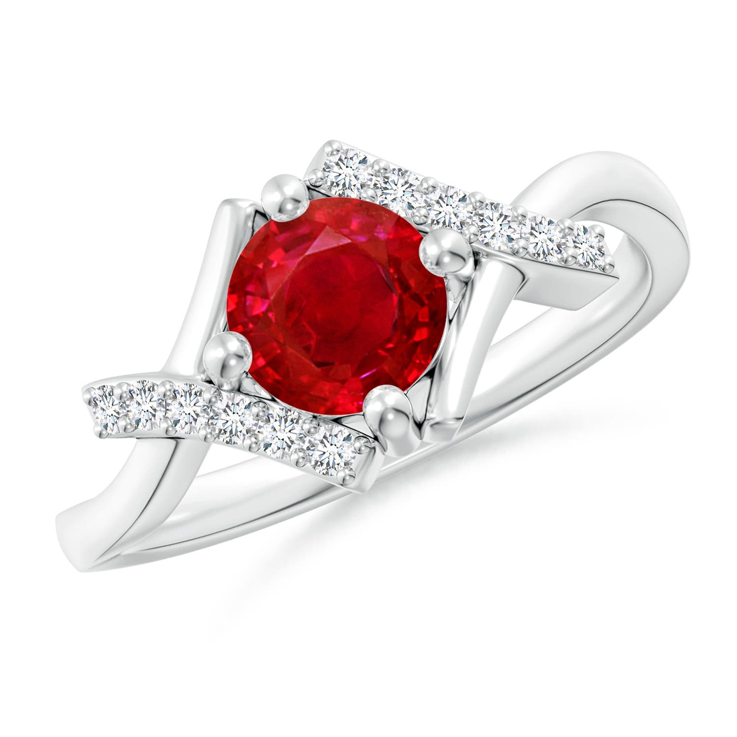 6mm AAA Solitaire Ruby Bypass Promise Ring with Diamond Accents in S999 Silver