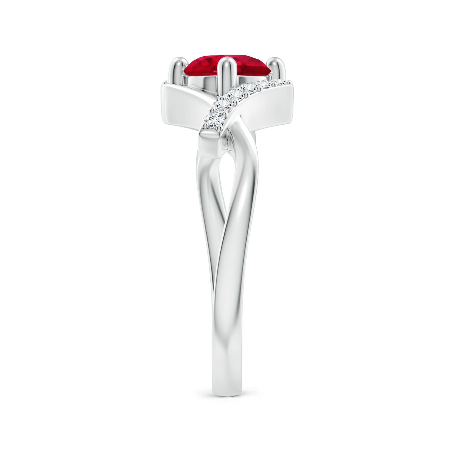 Solitaire Ruby Bypass Engagement Ring with Diamond Accents