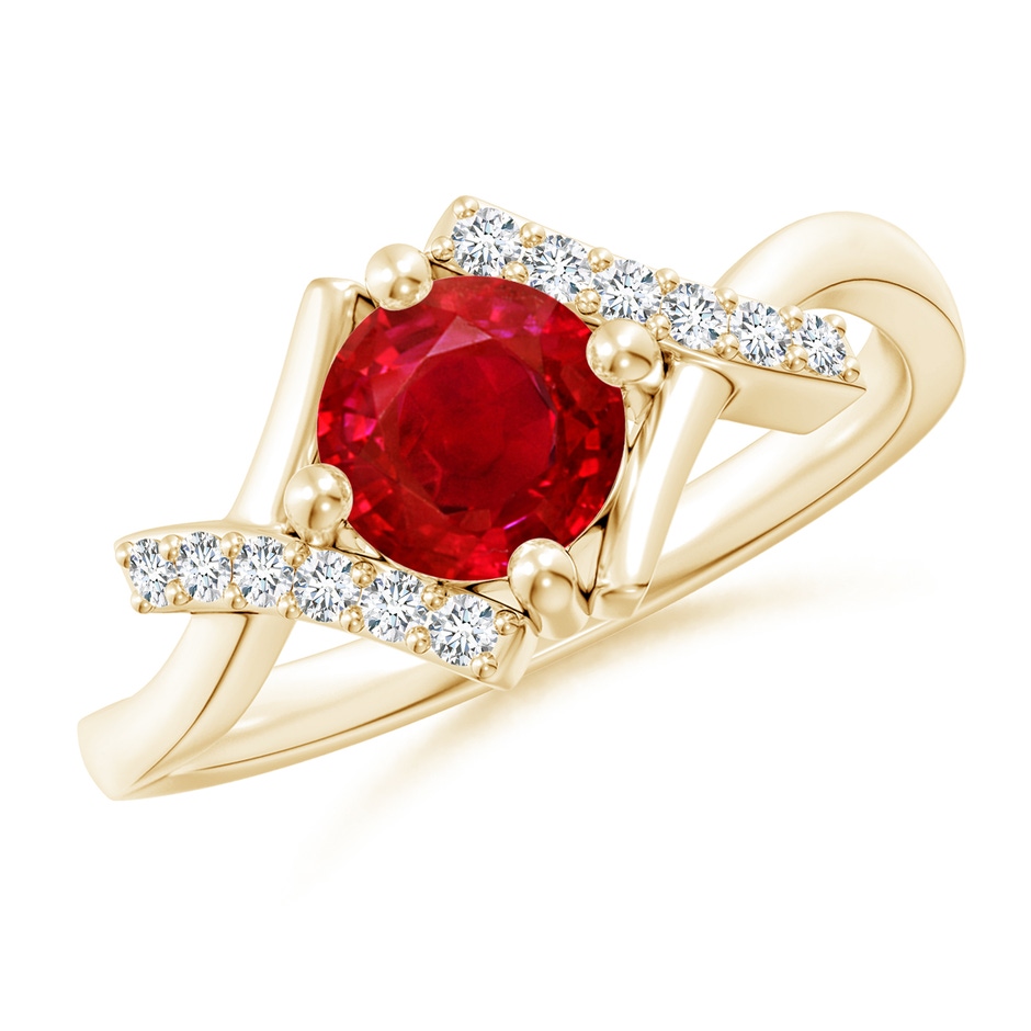 6mm AAA Solitaire Ruby Bypass Promise Ring with Diamond Accents in Yellow Gold 