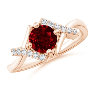 6mm AAAA Solitaire Ruby Bypass Promise Ring with Diamond Accents in 10K Rose Gold