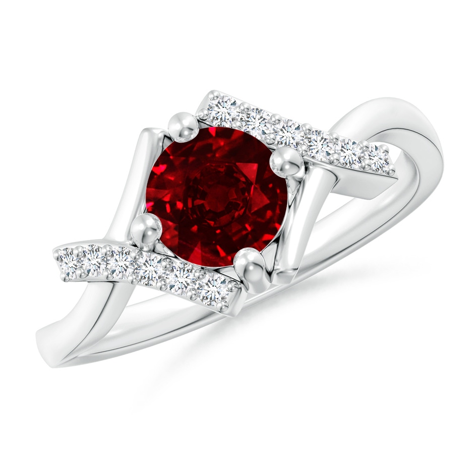6mm AAAA Solitaire Ruby Bypass Promise Ring with Diamond Accents in 18K White Gold 