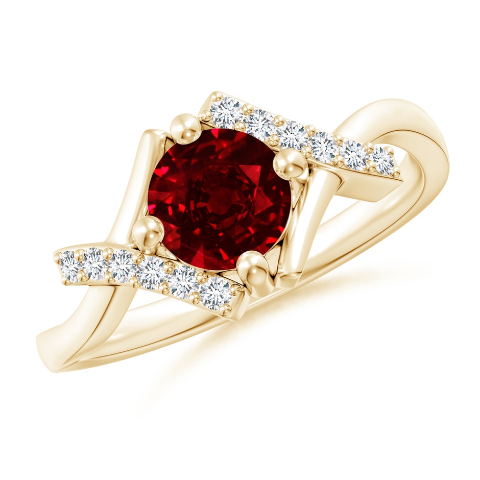 6mm AAAA Solitaire Ruby Bypass Promise Ring with Diamond Accents in Yellow Gold 