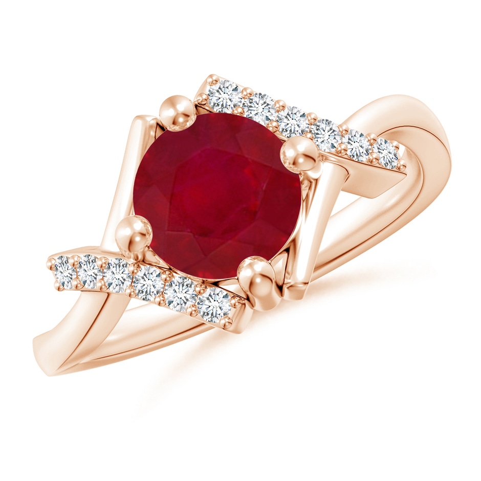 7mm AA Solitaire Ruby Bypass Promise Ring with Diamond Accents in Rose Gold 