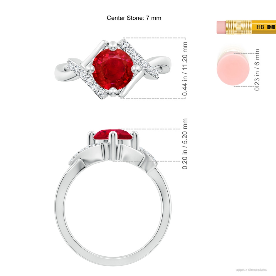 7mm AAA Solitaire Ruby Bypass Promise Ring with Diamond Accents in 18K White Gold ruler