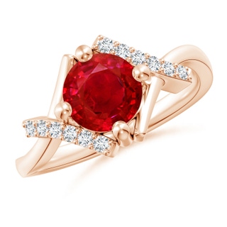 7mm AAA Solitaire Ruby Bypass Promise Ring with Diamond Accents in Rose Gold