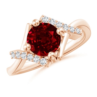 7mm AAAA Solitaire Ruby Bypass Promise Ring with Diamond Accents in 9K Rose Gold