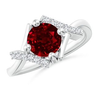 7mm AAAA Solitaire Ruby Bypass Promise Ring with Diamond Accents in S999 Silver