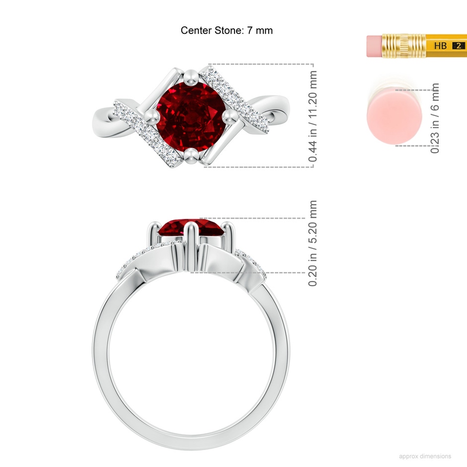 7mm AAAA Solitaire Ruby Bypass Promise Ring with Diamond Accents in S999 Silver ruler