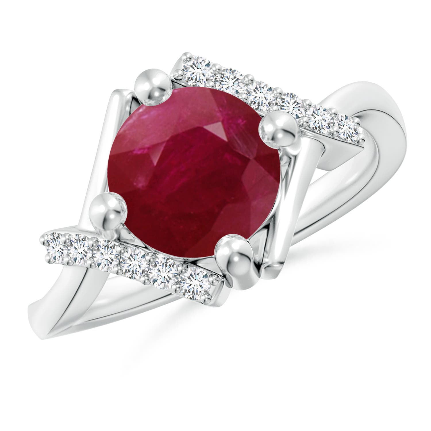8mm A Solitaire Ruby Bypass Promise Ring with Diamond Accents in 18CT White Gold