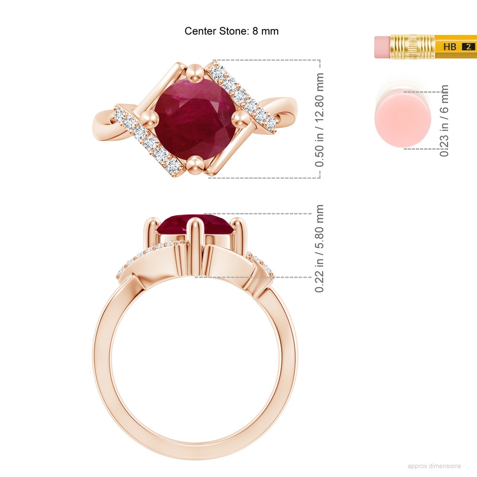 8mm A Solitaire Ruby Bypass Promise Ring with Diamond Accents in Rose Gold ruler