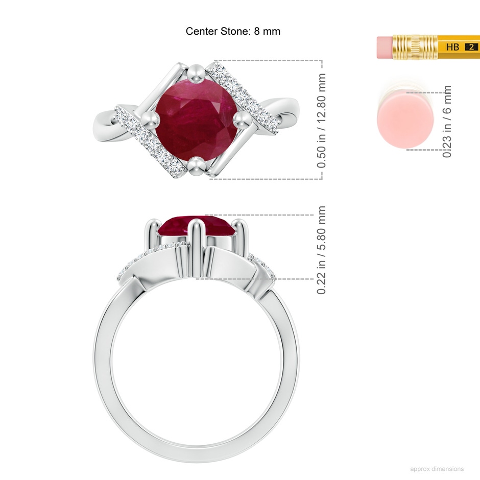 8mm A Solitaire Ruby Bypass Promise Ring with Diamond Accents in White Gold ruler