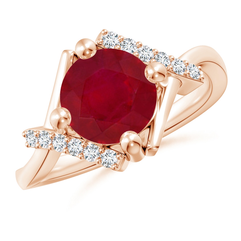 8mm AA Solitaire Ruby Bypass Promise Ring with Diamond Accents in 18K Rose Gold 