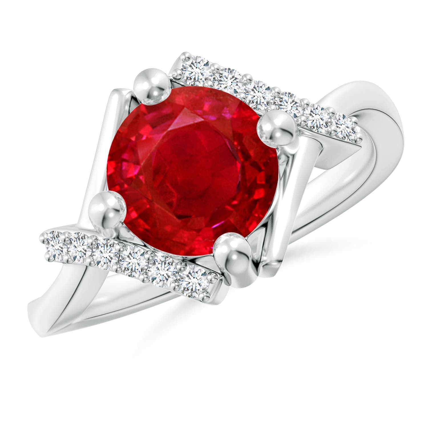 8mm AAA Solitaire Ruby Bypass Promise Ring with Diamond Accents in 18CT White Gold