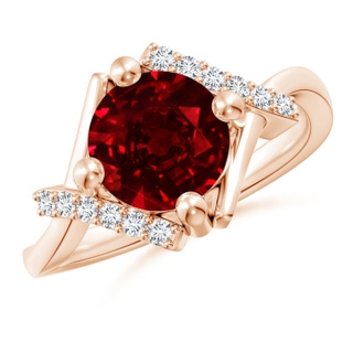 8mm AAAA Solitaire Ruby Bypass Promise Ring with Diamond Accents in Rose Gold