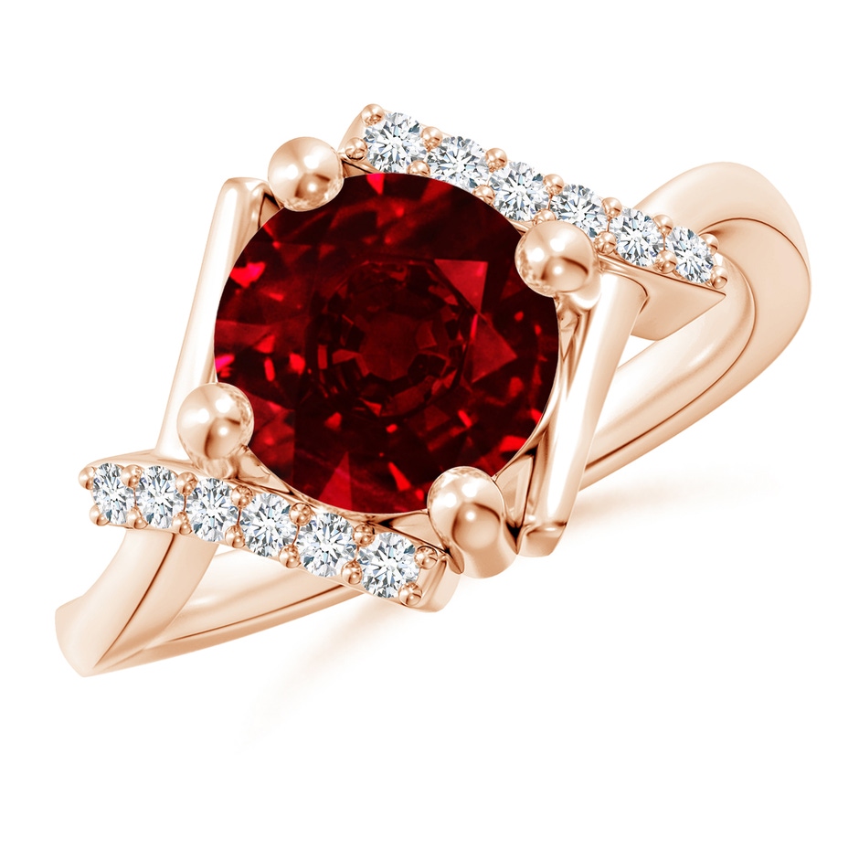 8mm AAAA Solitaire Ruby Bypass Promise Ring with Diamond Accents in Rose Gold 