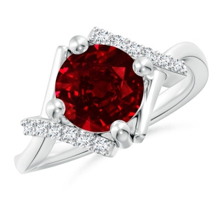 8mm AAAA Solitaire Ruby Bypass Promise Ring with Diamond Accents in S999 Silver