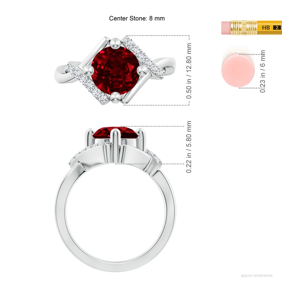 8mm AAAA Solitaire Ruby Bypass Promise Ring with Diamond Accents in S999 Silver ruler