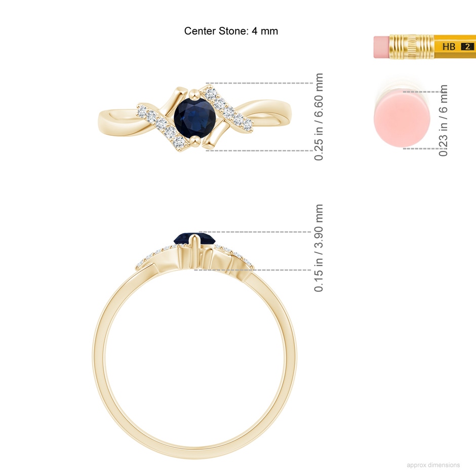 4mm A Solitaire Sapphire Bypass Promise Ring with Diamond Accents in Yellow Gold ruler